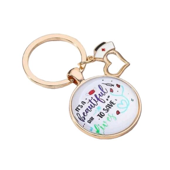 “It’s a Beautiful Day to Save Lives” Charm Keychain - Picture 5 of 6